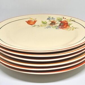 Set of 6 Vintage Bennett Bakeware 6‎ Inch Plates w/Floral Pattern
